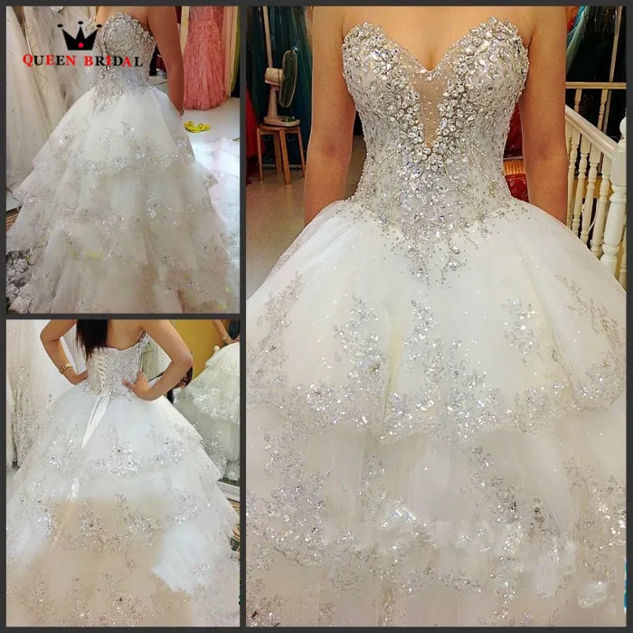 100% Real Photos Luxury Ball Gown Fluffy Wedding Dresses Plus Size Tulle Lace Crystal Diamond Wedding Gowns 2023 Customize SV07