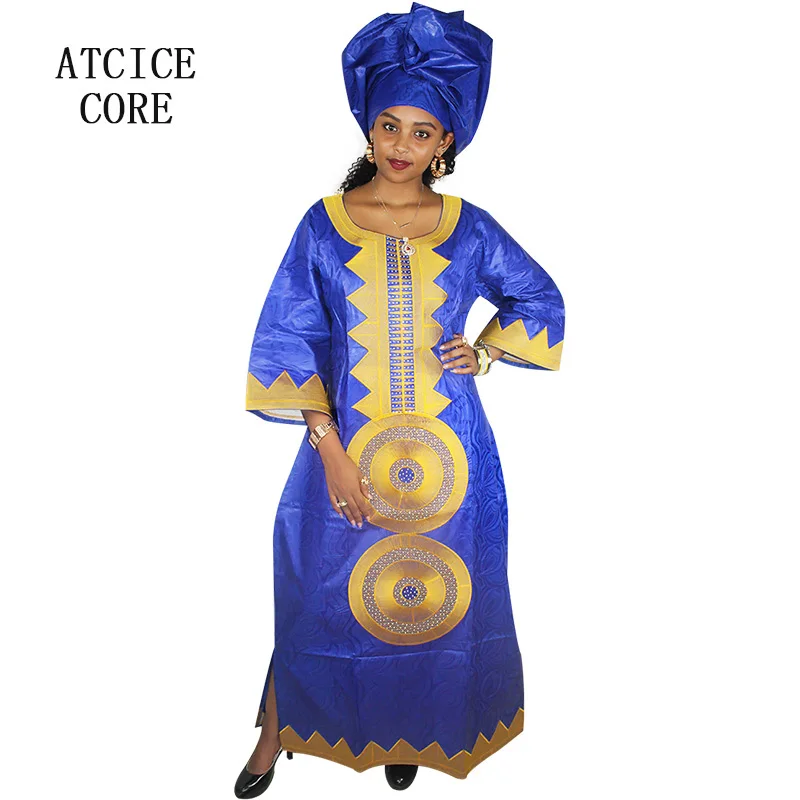 african dresses for women fashion design new african bazin embroidery design dress long dress with scarf two pcs one set A184#