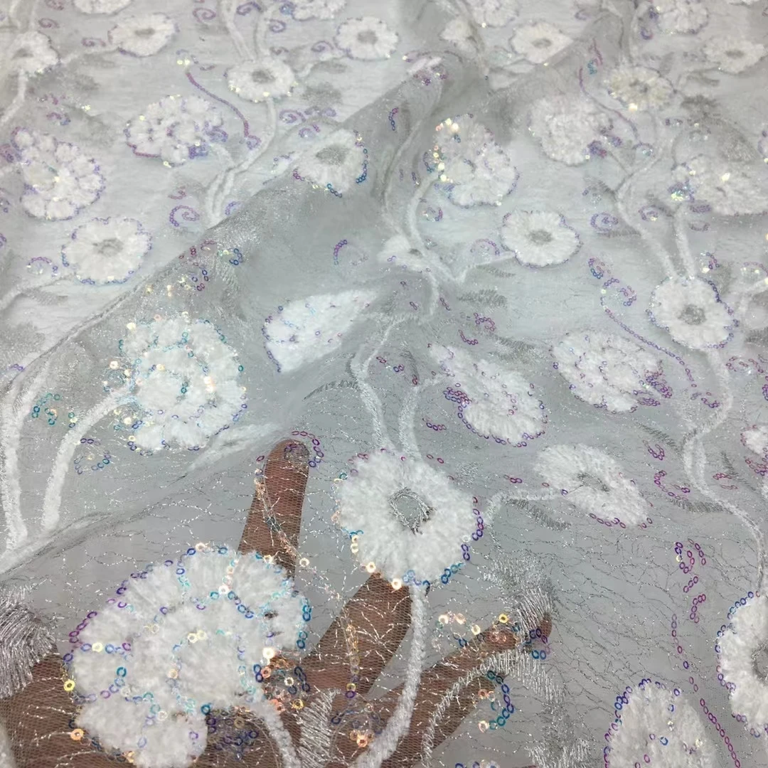 French Lace Fabric In White 2023 New Nigeria Sequin Mesh Wedding Party Women Dresses Glitter African Embroidery Tulle Sequence