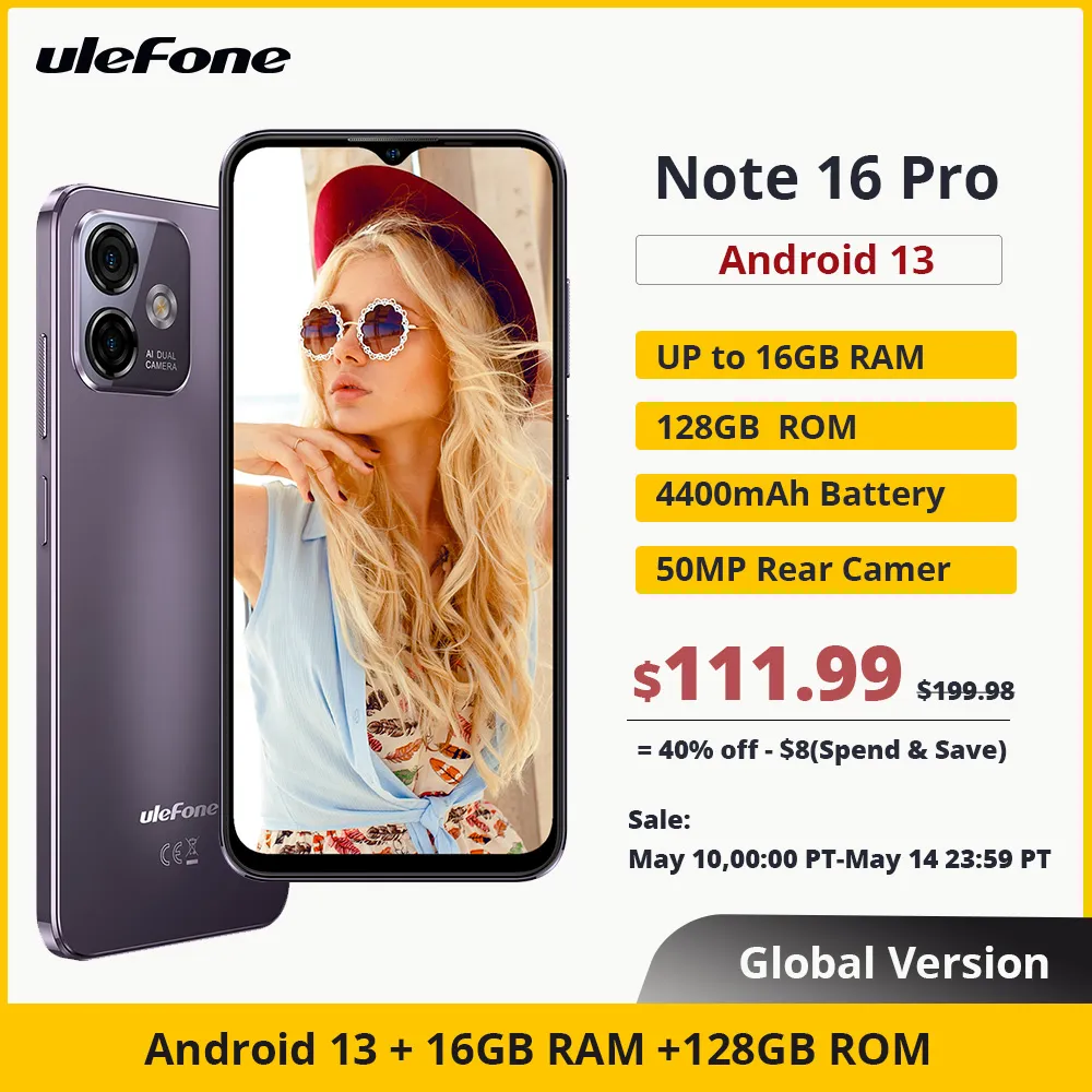 (2023 New)Ulefone Note 16 Pro  4G Global Version  Smartphone 16GB RAM +128GB ROM Android 13 Phone 50MP 6.52 inch global version