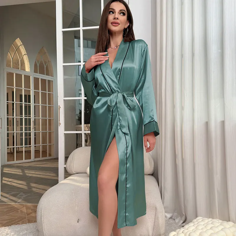 2023 New Women’s Pajamas V-Neck Robe Top Women Sleepwear Women Nightgown Loose Bathrobe Summer  Silk Robe for Women