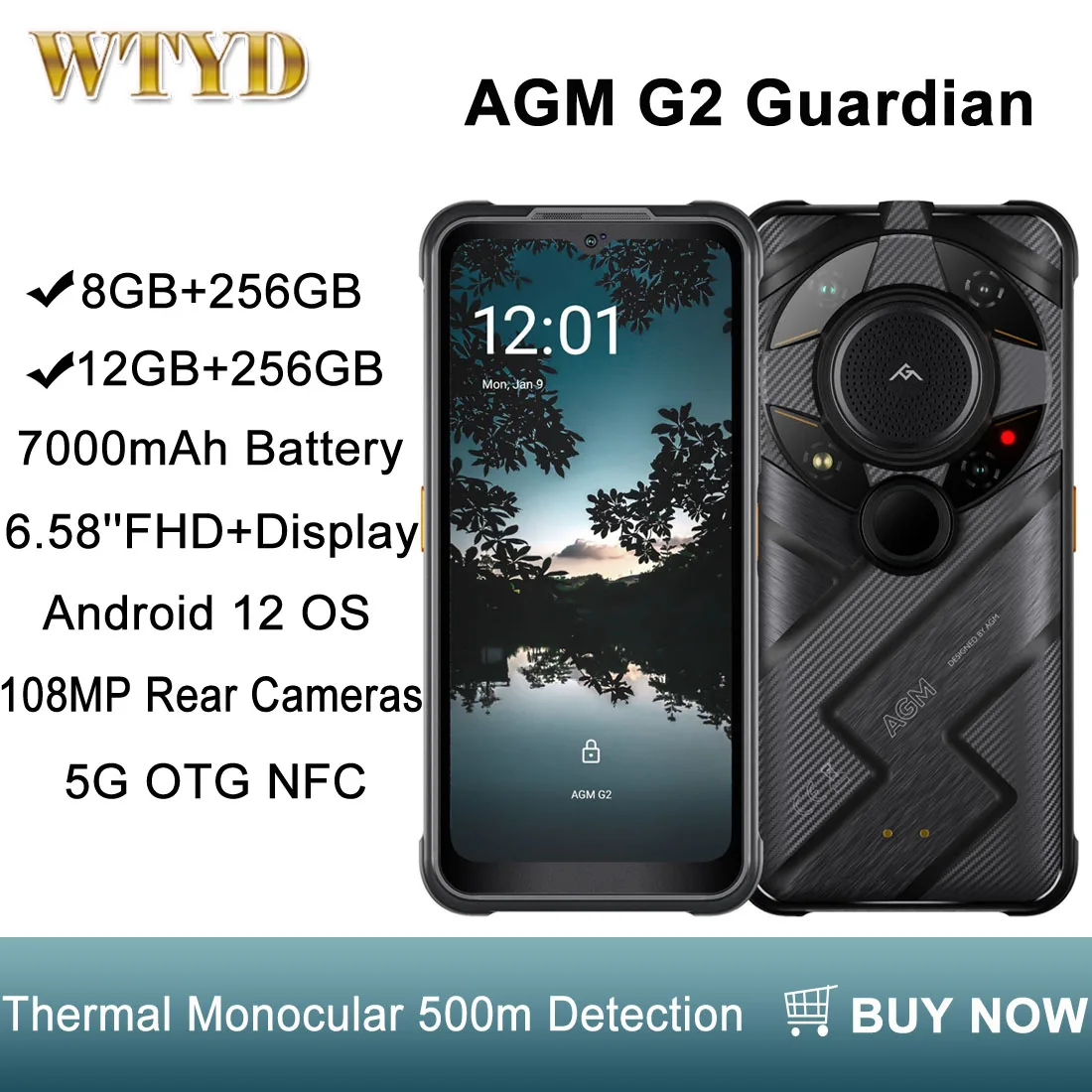 AGM G2 Guardian 5G Rugged Phone 500m Thermal Monocular & Infrared Night Vision Camera 8GB / 12GB+256GB 7000 mAh NFC Smartphone