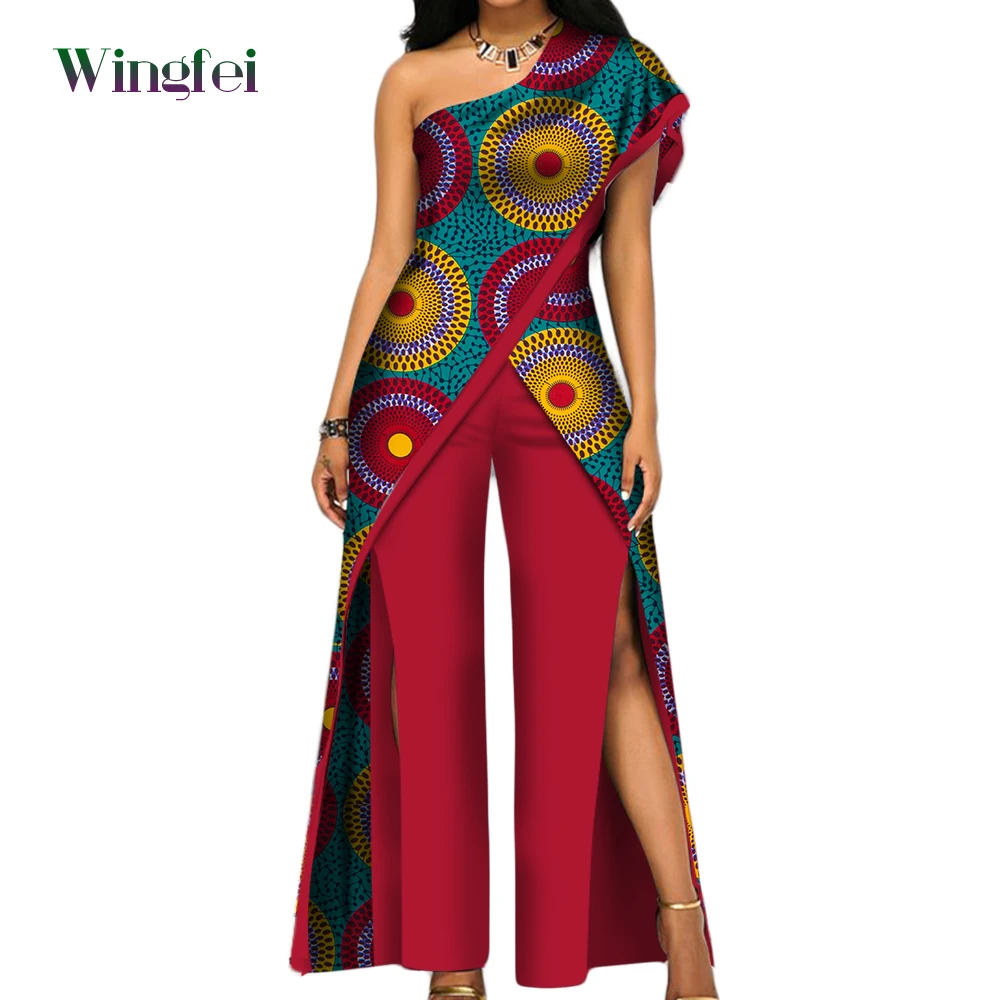 Africa Clothes for Women Ankara Fashion Pant Set for Women Sexy Off Shoulder Jumpsuit Dashiki Clothing Wax Print Cotton WY2373