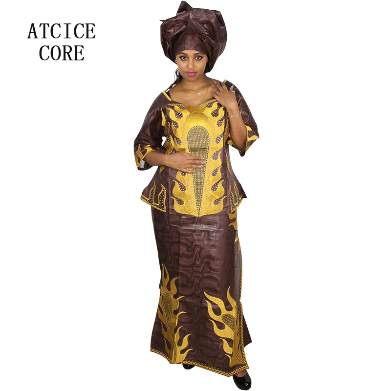African Dress For Woman Bazin Riche Embroidery Design Up And Down 3Pieces One Set