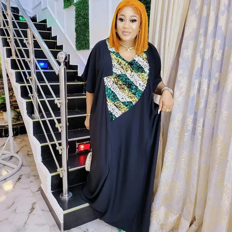 African Dresses for Women 2022 Nigeria Turkey Traditional Africa Clothing Dashiki Ankara Sequin Boubou Robe Kaftan Maxi Dress