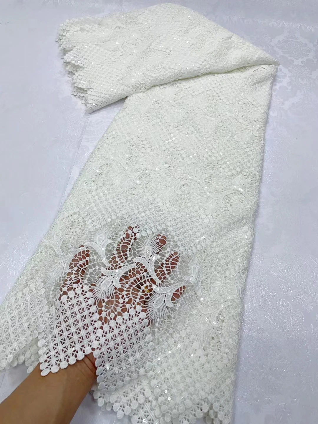 African Guipure Lace Cord Fabric Nigeria Water Soluble Wedding Bridal Women Dress White 2023 High Quality French Sewing Material