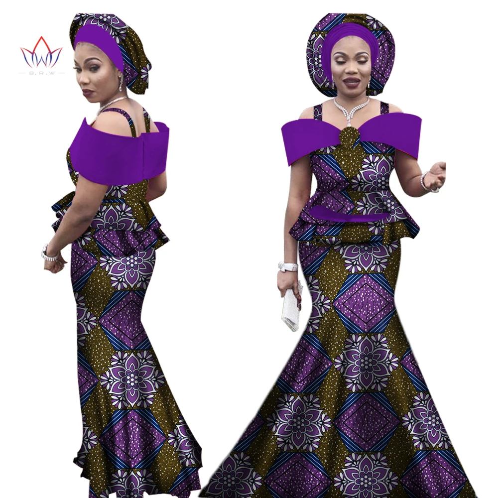 African Outfits with Headtie for Women Dashiki Bazin Print Strap Tops and Long Skirts Women Set African Clothing WY3113