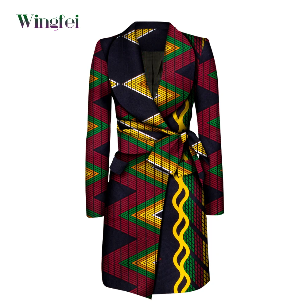 African Women Boubou Ankara Print African Jacket Coat for Women Bazin Riche Cotton Long Sleeve Abaya Trench for Women  WY6118