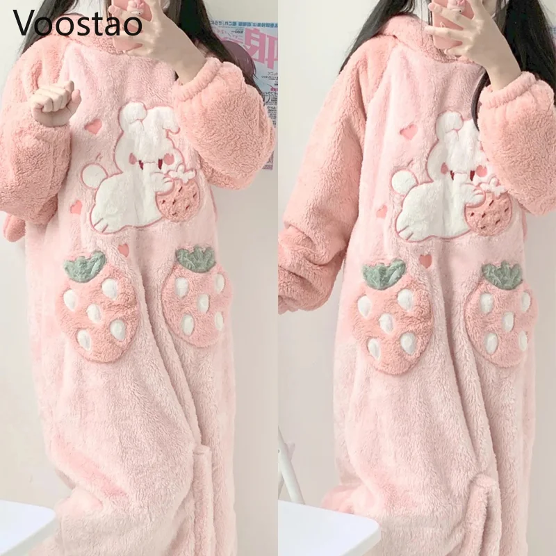 Autumn-Winter-Women-Sweet-Lolita-Strawberry-Bunny-Coral-Fleece-Pajamas-Dress-Cute-Rabbit-Ears-Hooded-Homewear.jpg