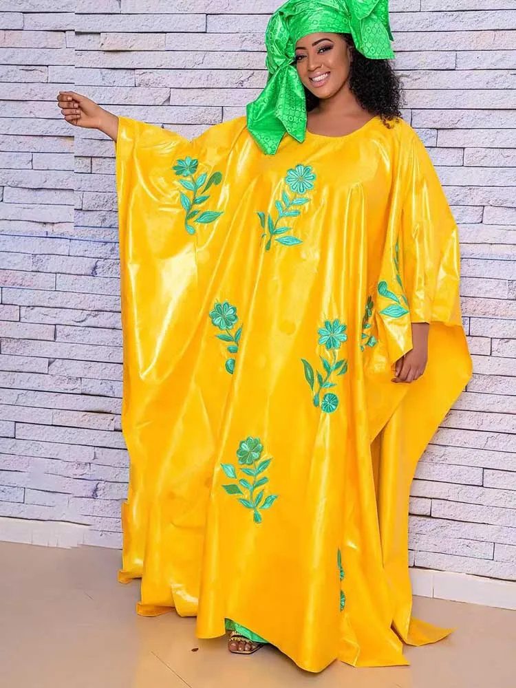 Bazin Riche Long Dresses For Nigeria Women Traditional Wedding Party Bazin Riche Dashiki Robe With Scarf Boubou Evening Gowns