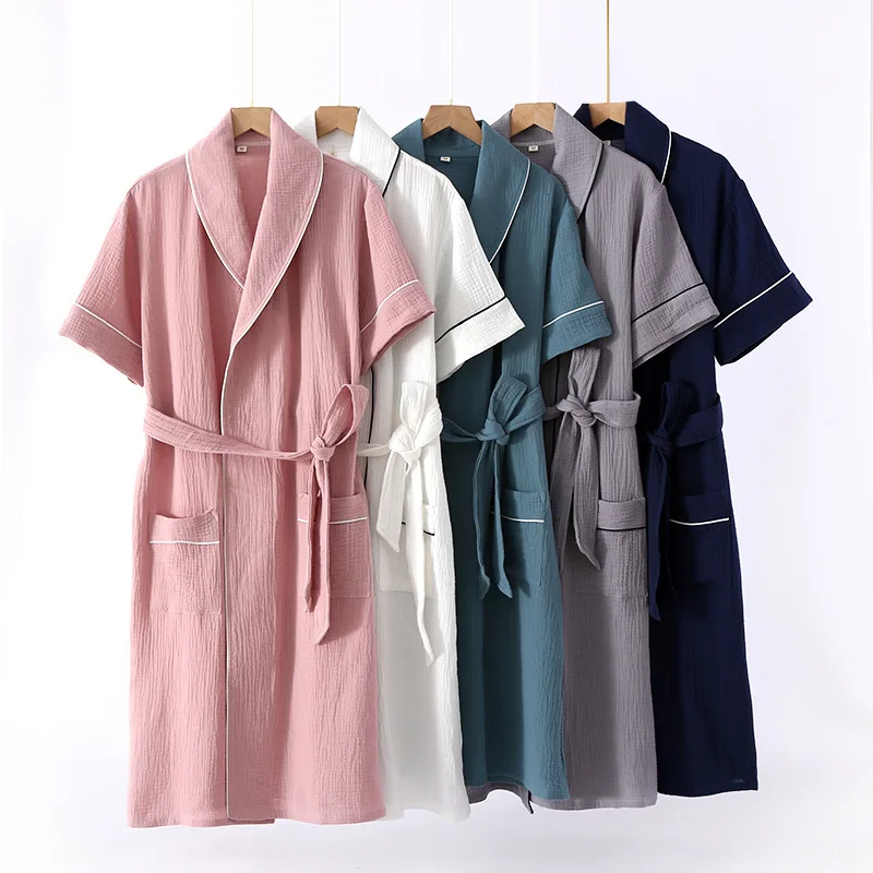 Belt Design Female Bathrobe Pure Cotton Women Robes Spring Summer Short Sleeve Underwear Kimono Bride Dressing Gown