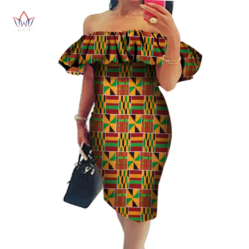 Bintarealwax Africa Dresses for Women Dashiki Off the Shoulder African Dress Bazin Plus Size Traditional African Clothing WY574