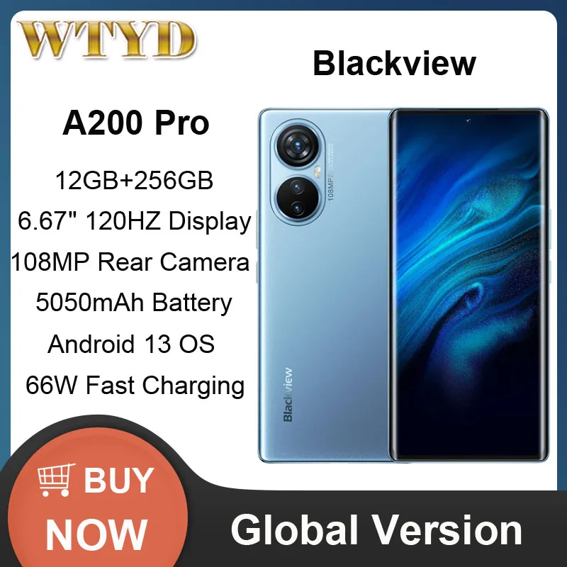 Blackview A200 Pro Smartphone 12GB+256GB 108MP Camera 6.67 inch Android13 Helio G99 Octa Core 4G NFC Cellphone 66W Fast Charging