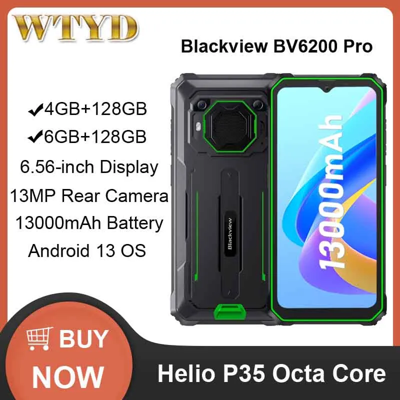 Blackview BV6200 Pro Rugged Phone 4GB/6GB+128GB IP69 Waterproof Helio P35 13000mAh With 18W Fast Charg NFC 4G Smartphone