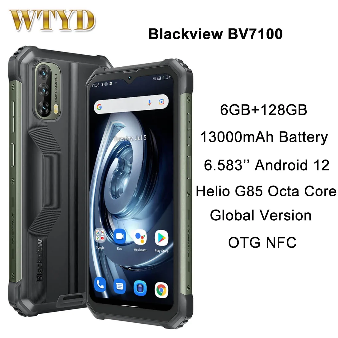 Blackview BV7100 6GB+128GB Rugged Phone 13000mAh  6.583 inch Android 12 Helio G85 Octa Core 4G NFC Smartphone Global Version