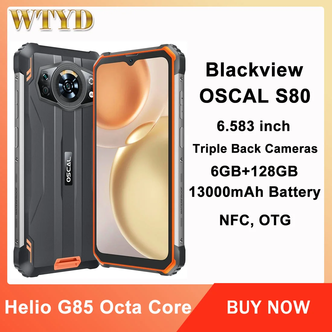 Blackview OSCAL S80 6GB 128GB 6.583 inch Rugged Phone IP68/IP69K Waterproof 13000mAh Cellphone Helio G85  NFC OTG 4G Smartphone