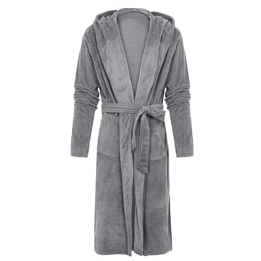 Chic Plush Bathrobe Ankle Length Robe Pajamas Long Sleeve Soft Men Coral Fleece Long Bath Robe  Anti-freeze