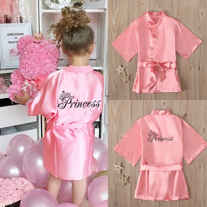 Children’s Robe Solid Silk Satin Kimono Bathrobe Birthday Pyjamas Nightgown Kids Sleepwear Boy Girls Robes 12 Months -5 Years