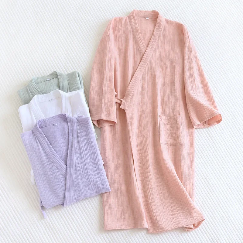 Cotton Kimono Nightgown Cardigan Half Sleeve Robes Women’s 2023 Spring and Summer Thin Breathable Bathrobe Pajamas Clothes