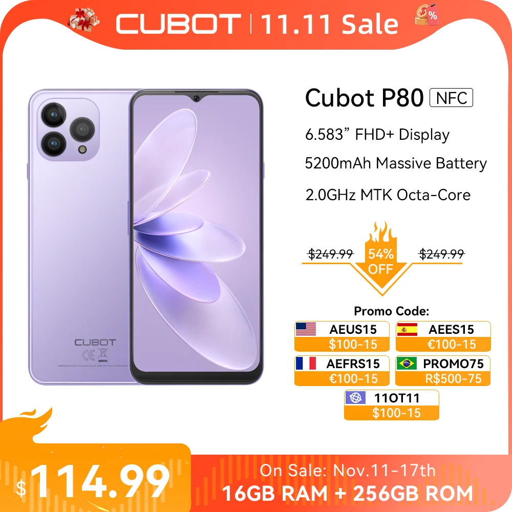 Cubot 2023 New Global Version Smartphone P80, Android 13 Phone, 8GB RAM, 256GB/512GB ROM, NFC, 6.583\