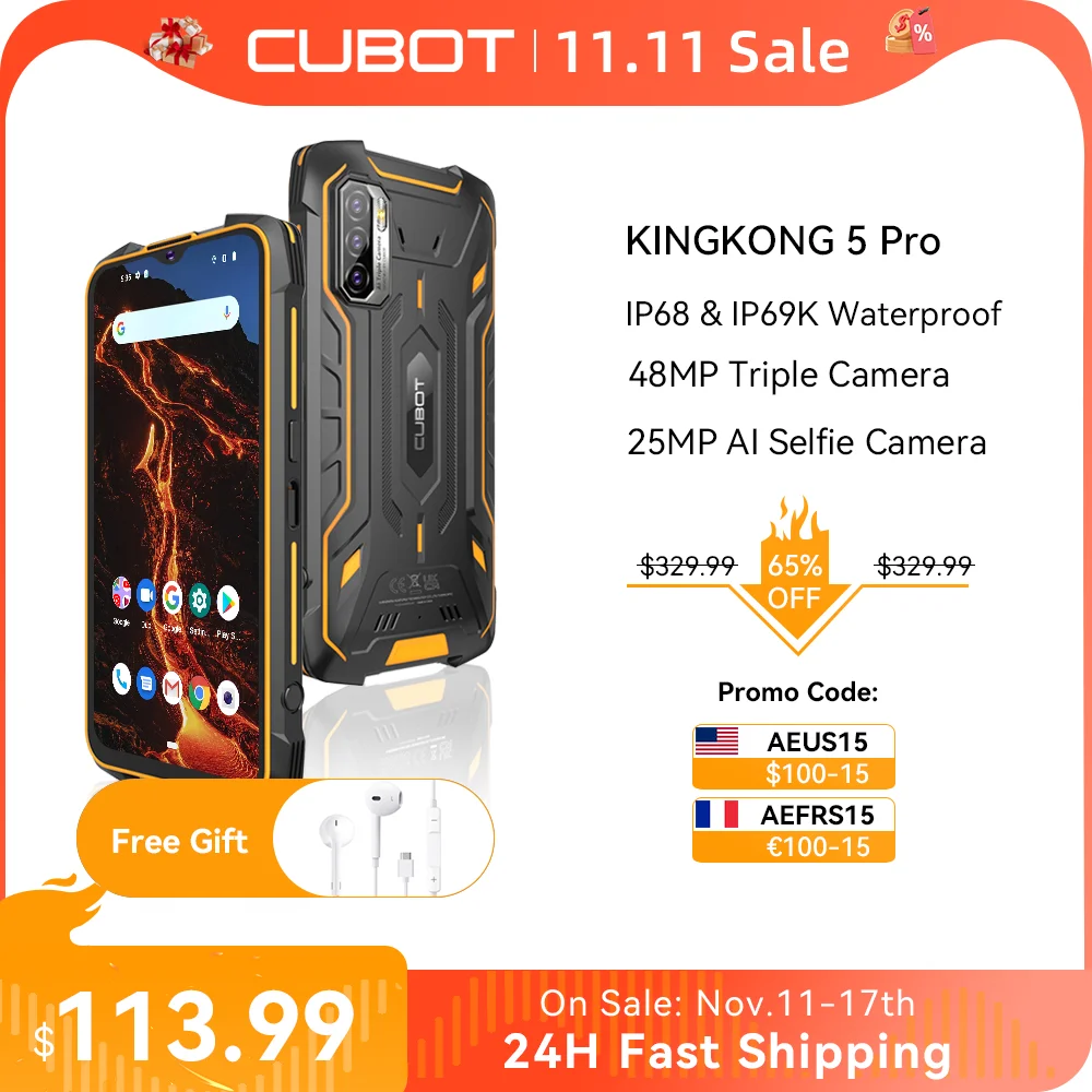 Cubot KingKong 5 Pro IP68/IP69K Waterproof Smartphone Rugged Phone 8000mAh 48MP Triple Camera Android 11 NFC 64GB Global 4G LTE