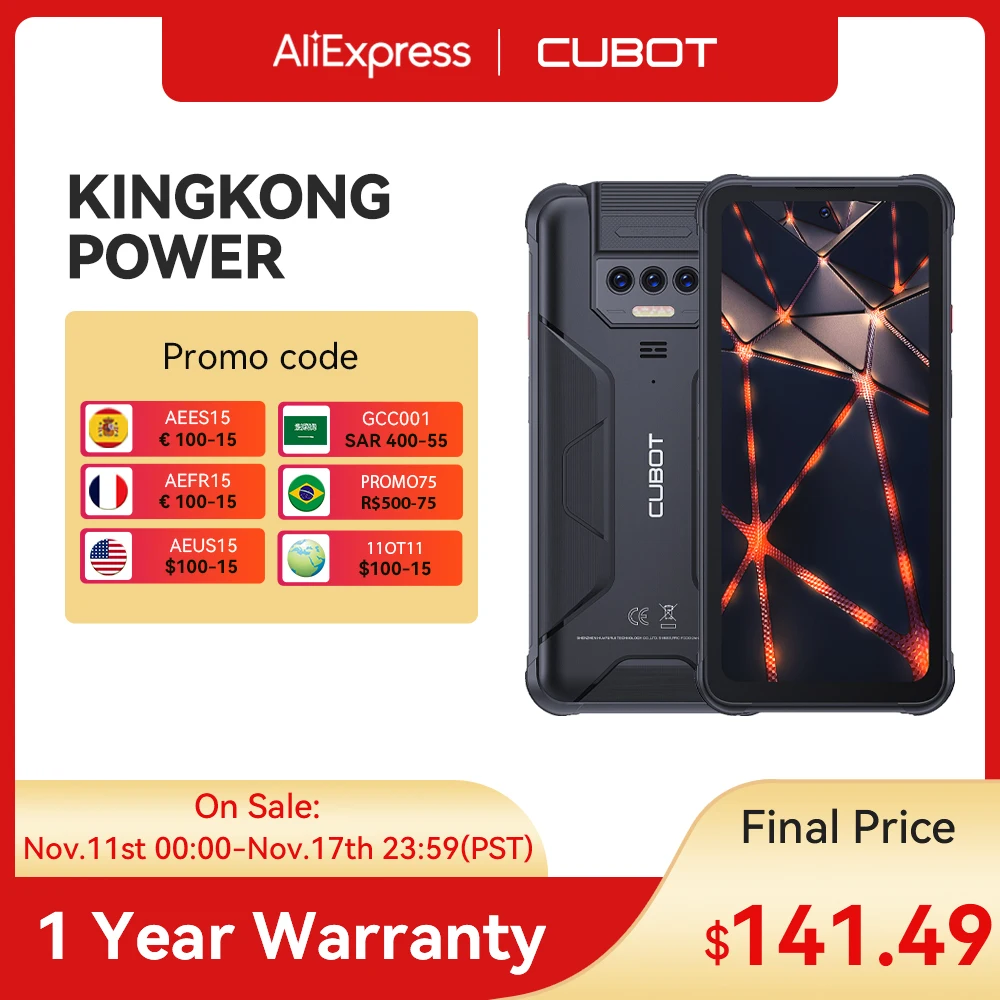 Cubot KingKong Power Waterproof Rugged 8GB+256GB 10600mAh Smartphone Android 13 NFC 6.5\