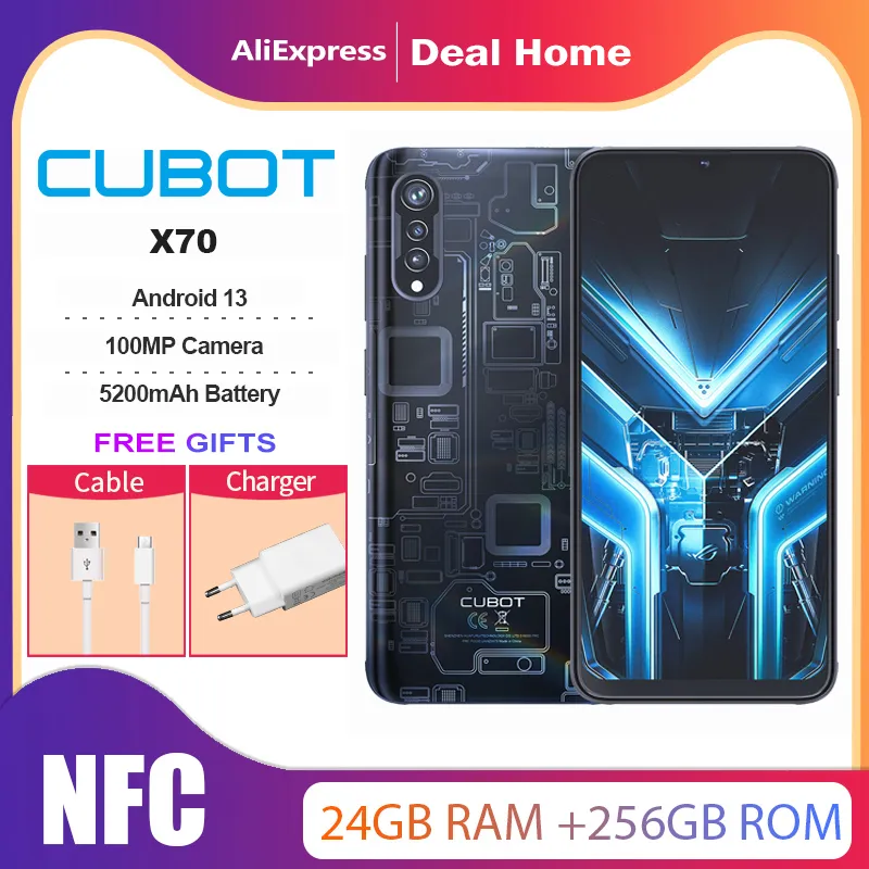 Cubot X70 24GB+256GB Smartphone Android 13 Helio G99 Octa-Core 5200mAh 120Hz 6.583 Inch Screen 100MP Camera NFC Cellphone