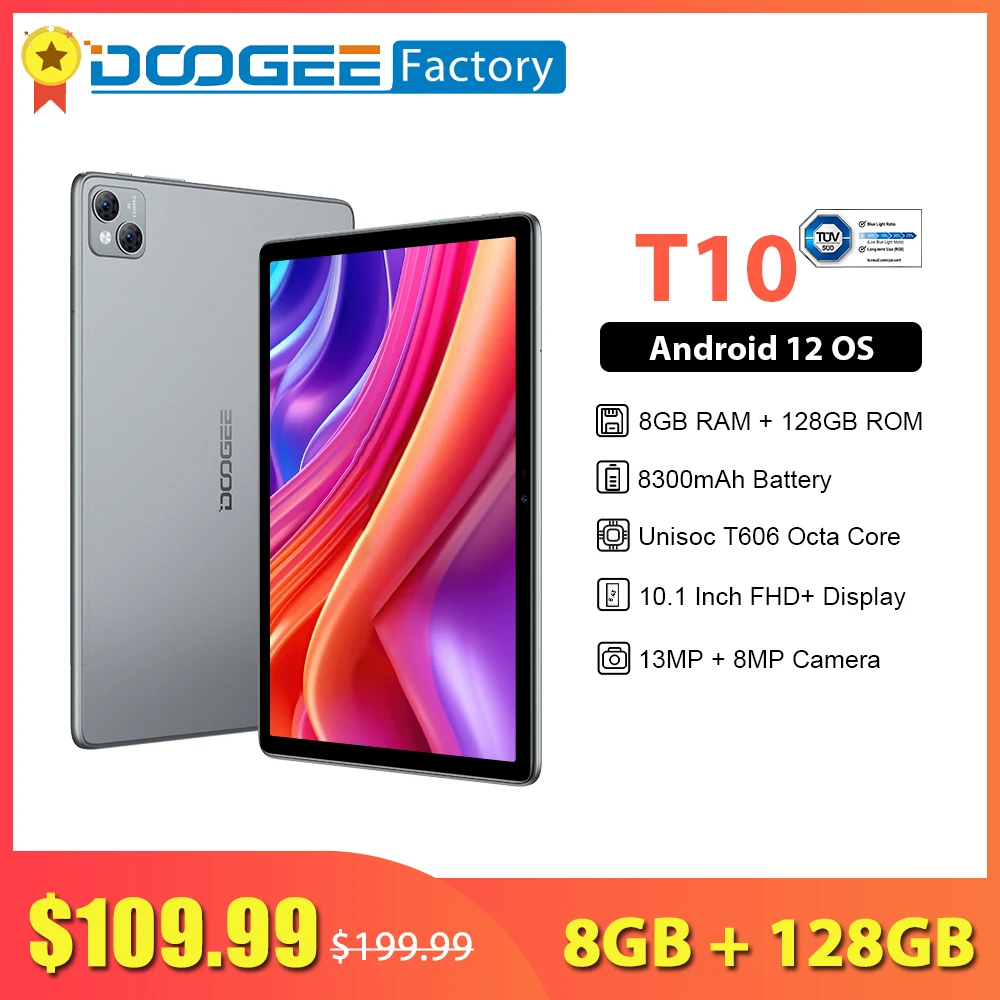 DOOGEE T10 Tablet 10.1 Inch IPS FHD+ Screen 8GB +7GB RAM 128GB Storage Tablets 13MP Camera 8300mAh 4G LTE Android 12 Pad