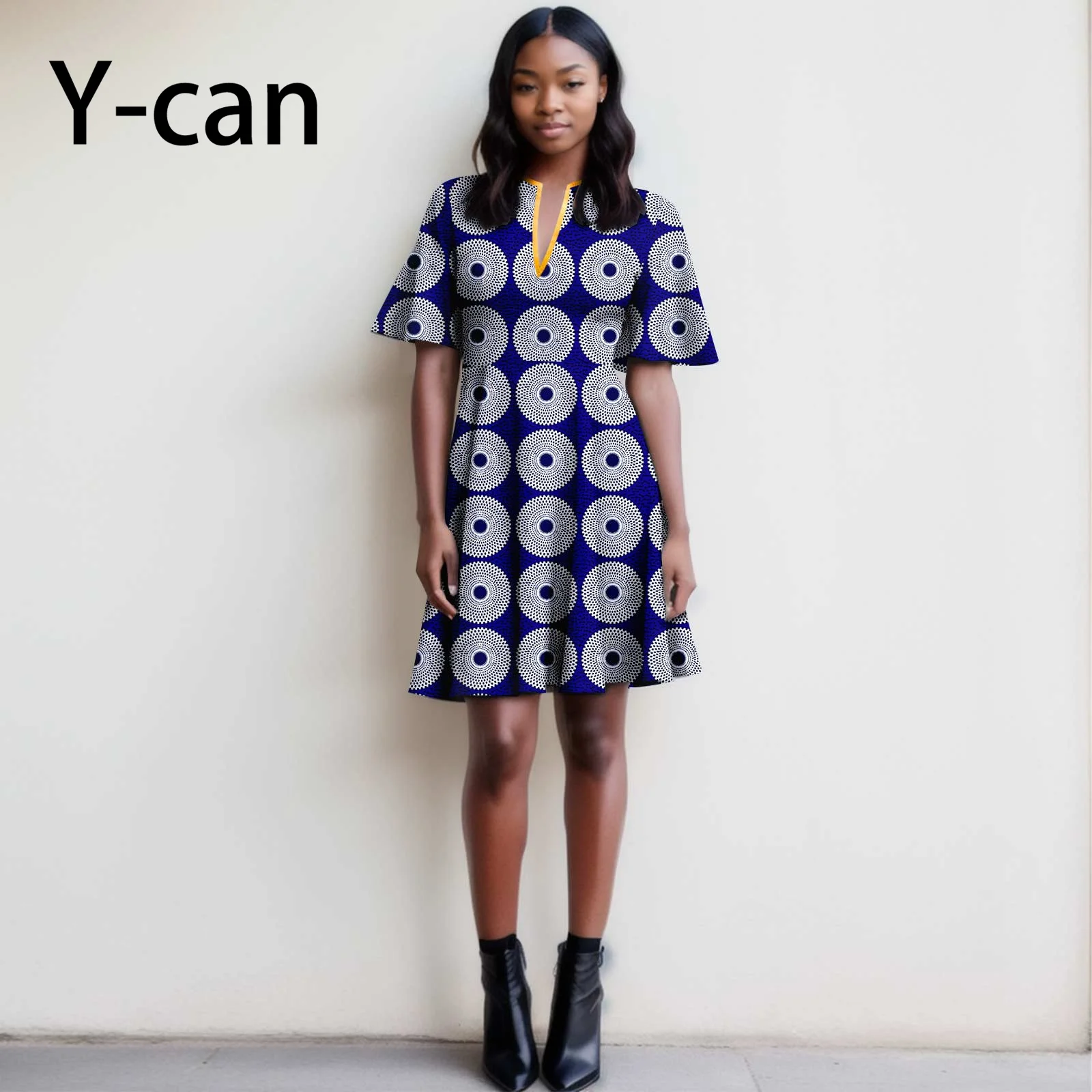 Dashiki African Dresses for Women 2023 V-neck Print Vestidos Knee Length Bazin Riche Lady Causal Party Nigeria Outfits Y2325094