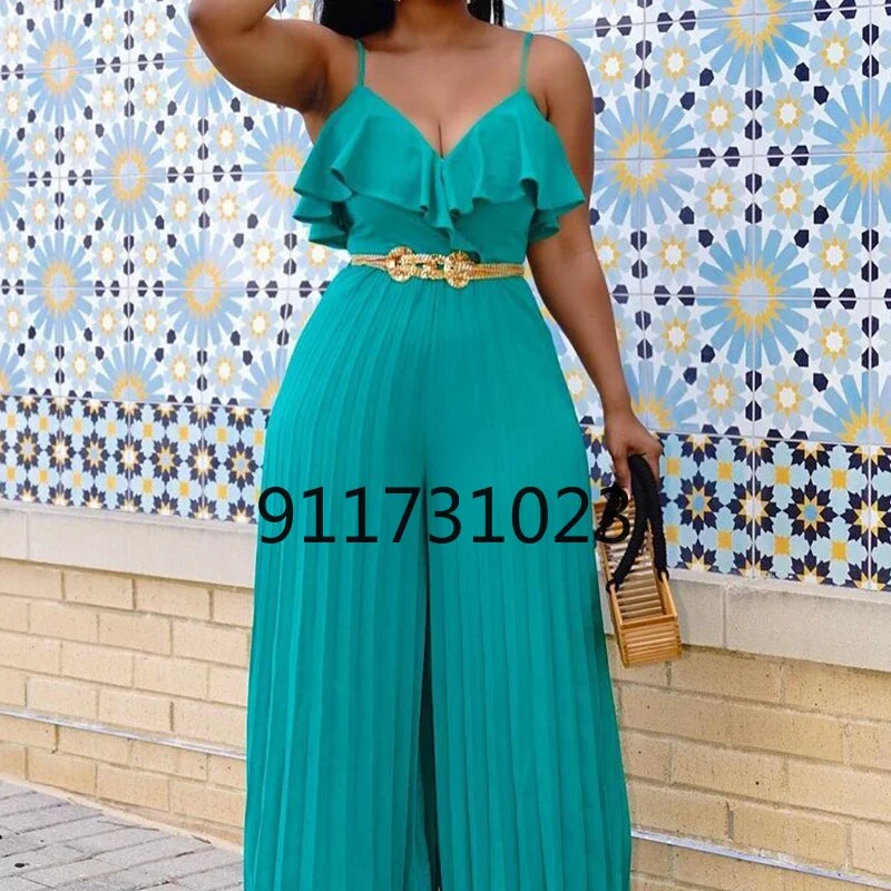 Dashiki African Jumpsuit For Women Chiffon Spaghetti Strap Backless Jumpsuits Loose Style Long Overalls Elegant Party Club