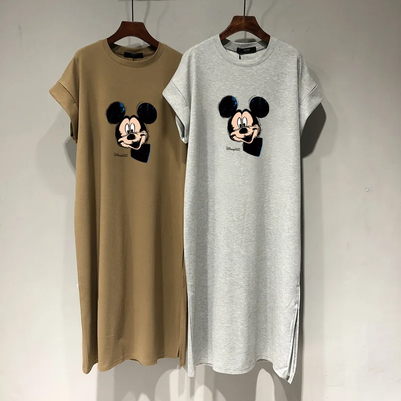 Disney Minnie Mickey Mouse Summer Casual Loose Cotton T Shirt Dress Women O Neck Mini Dresses Short Sleeve Basic Robe Vestidos