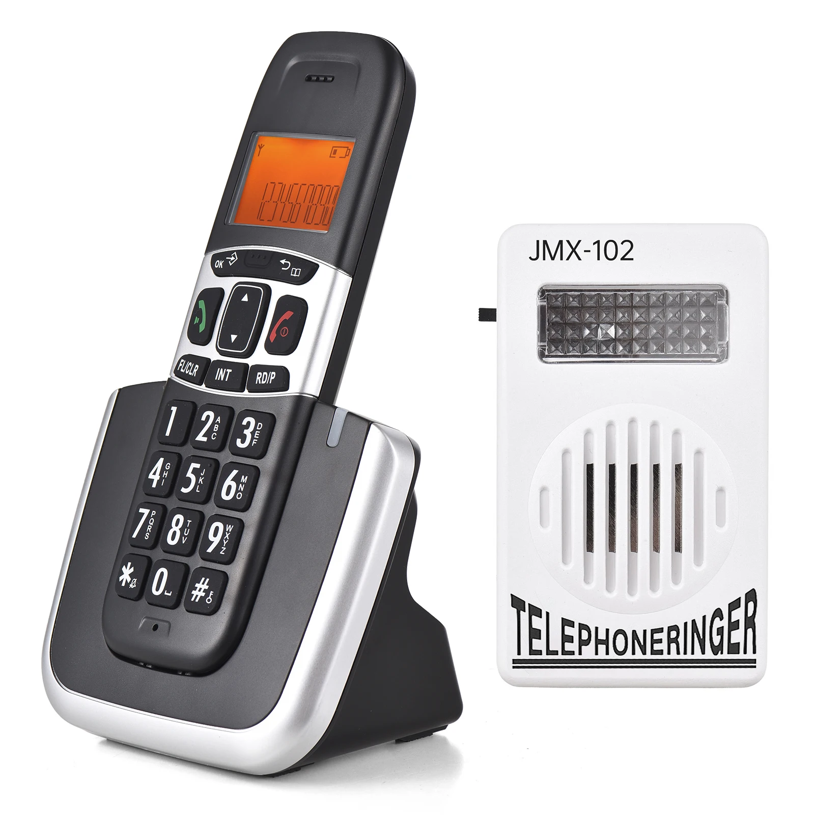 Expandable Cordless Phone System with Ringer Amplifier 3 Lines Display Support 5 Handsets Connection Call Block Hands-free Calls