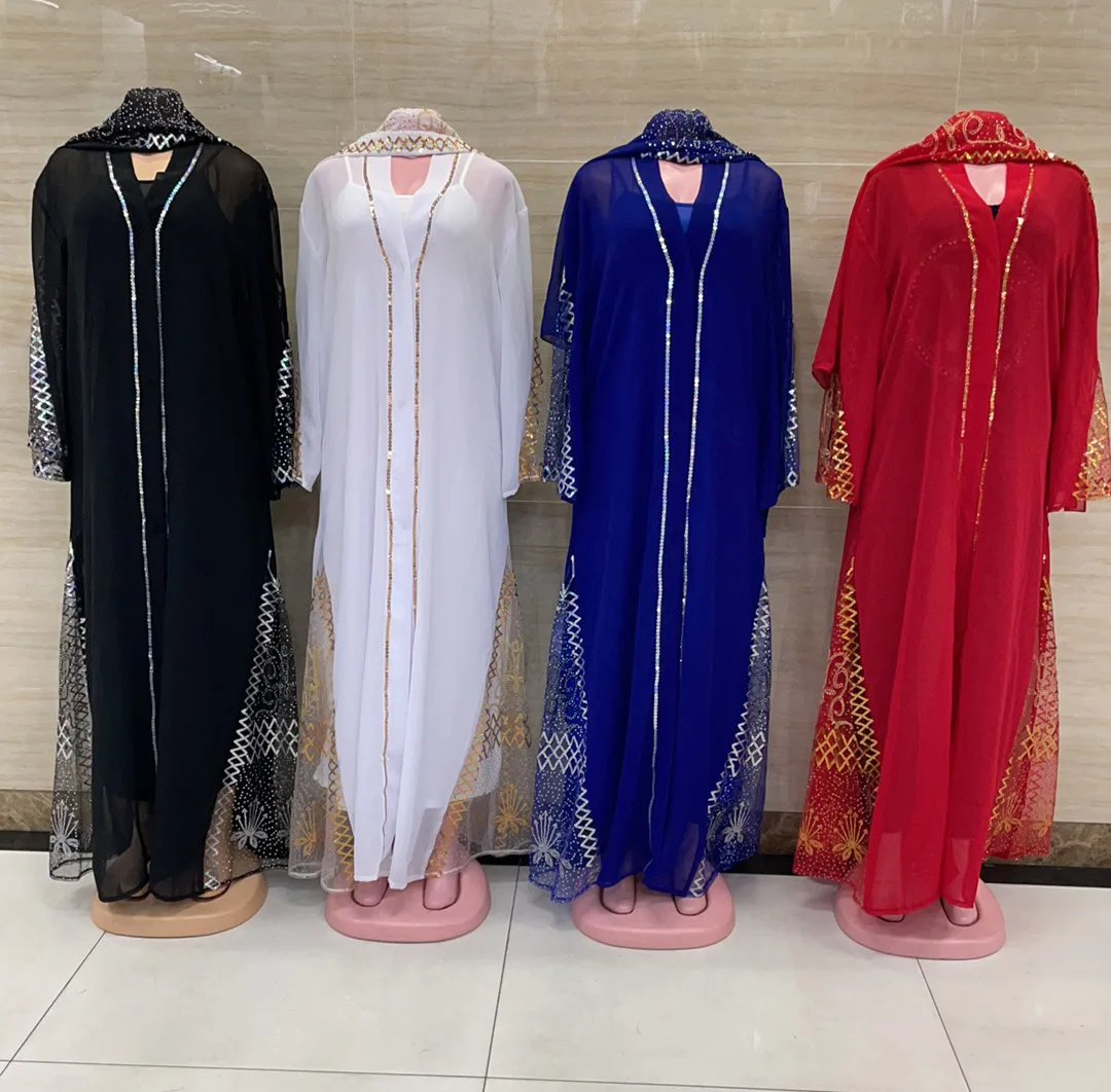 Free Size African Chiffon Dresses for Women Dashiki Traditional Kaftan Robe Elegant Wedding Party Dress Ramadan Dubai Open Abaya