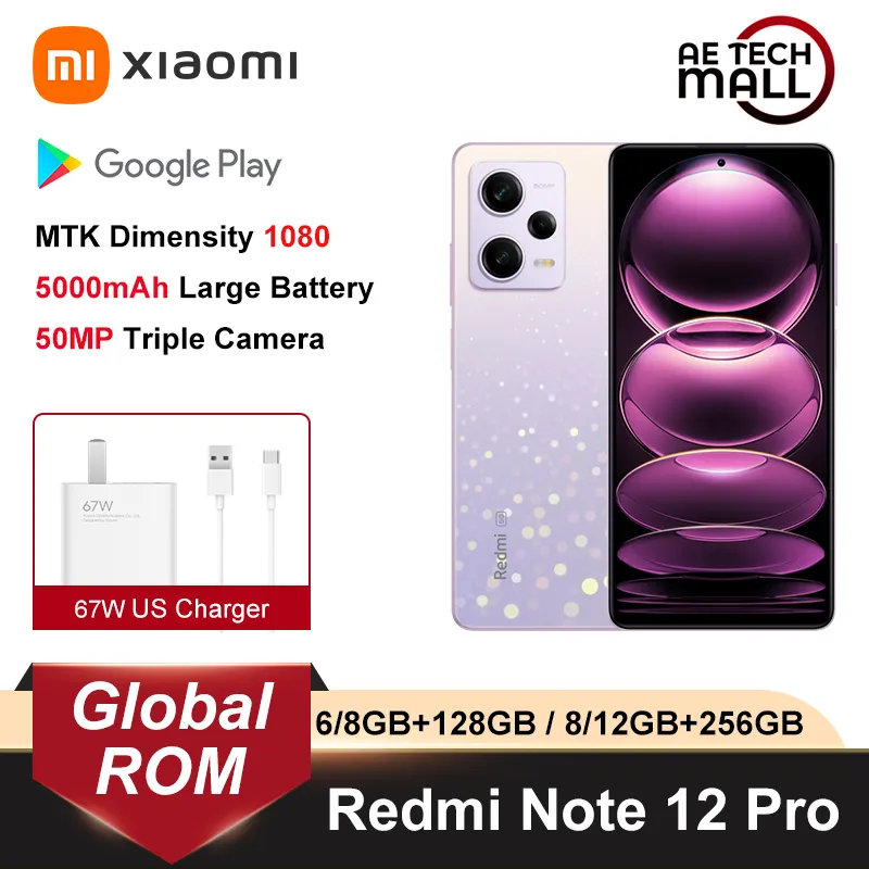 Global ROM Xiaomi Redmi Note 12 Pro 5G 128GB/256GB MTK Dimensity 1080 6.6” OLED Display 5000mAh 67W Fast Charge 50MP