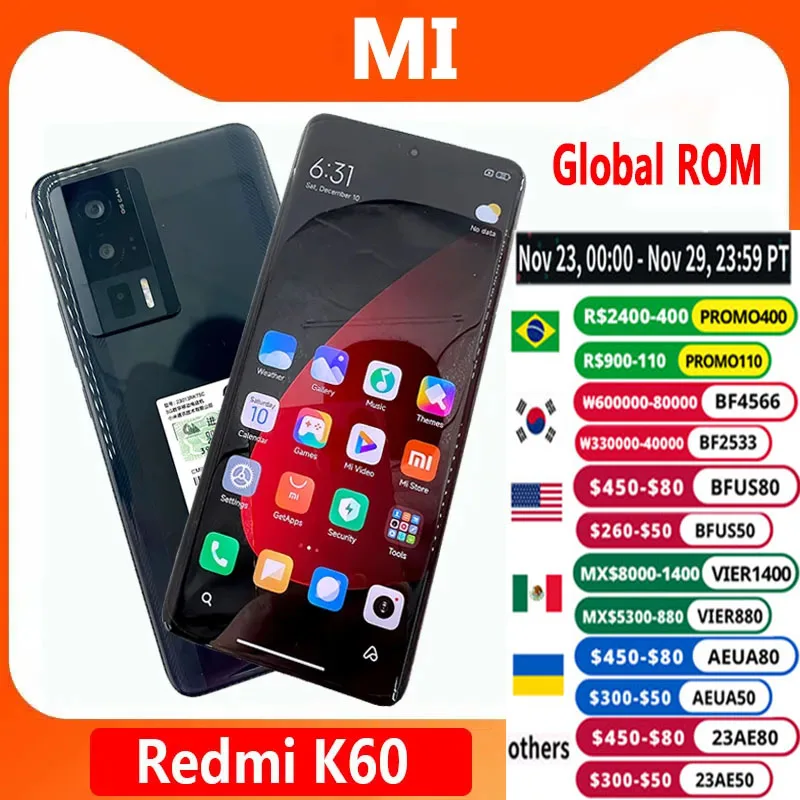 Global Rom Xiaomi Redmi K60 5G Smartphone Snapdragon 8 Gen 1 5500mAh 120Hz 64M Main Camera 67W Fast Charging Chinese Rom