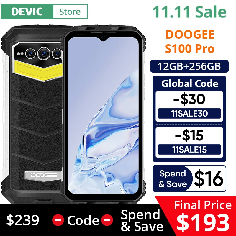 Global Version DOOGEE S100 Pro Smartphone 22000mAh Large Battery Helio G99 Octa Core 33W Charge 108MP Triple Camera 12GB 256GB