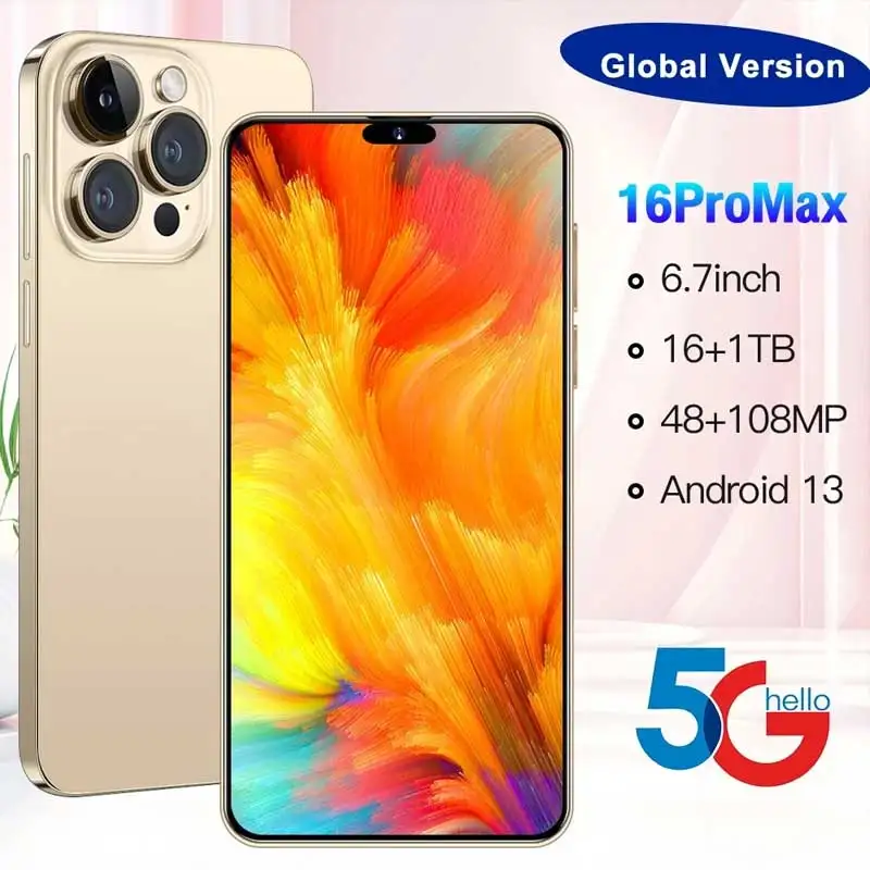 Global Version HD For 16 Pro Max Smartphone 6.7 Inch Original Full Screen 16GB+1TB 7800mAh Mobile Phones 4G 5G Cell Phone