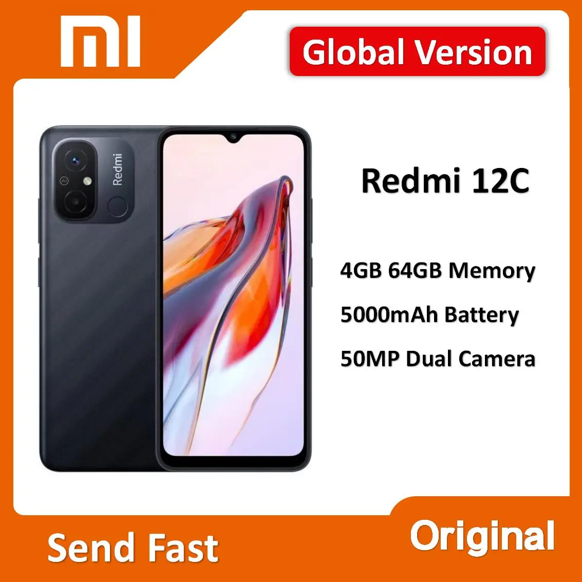 Global Version Original Xiaomi Redmi 12C 4G 64G 5000mAh High-capacity Battery Helio G85 Octa Core 50MP 6.71” 4G Mobile Phone