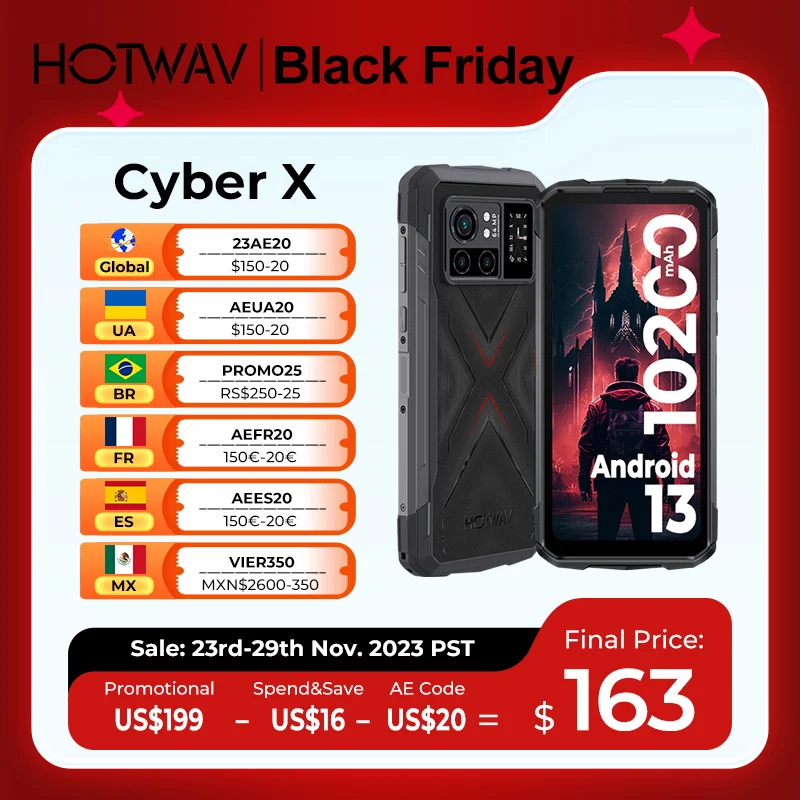 HOTWAV Cyber X Rugged G99 6.78” FHD+ 90Hz Display 8GB+256GB Android 13 64MP 10200mAh Battery 33W Fast Charging 4G Handset