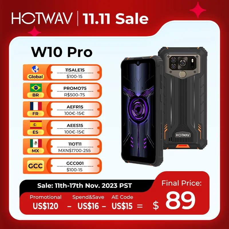 HOTWAV W10 Pro Octa-Core Smartphone 15000mAh Massive Batery 6GB+64GB Rugged Mobile Phone Android 12 6.53” 20MP Camera Cellphone