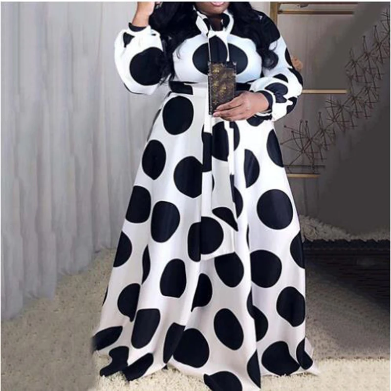 Hot Sale New Design Women’s Casual Office Elegant Comfortable Print Polka Dot Black White Lady Clothing Street Wear Dress S~5XL