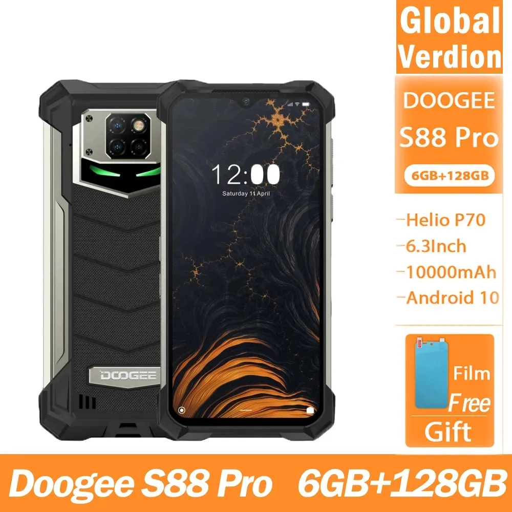 IP68/IP69K DOOGEE S88 Pro Rugged 6GB+128GB Mobile Phone 10000mAh telephones Helio P70 Octa Core smartphone Android 10 OS