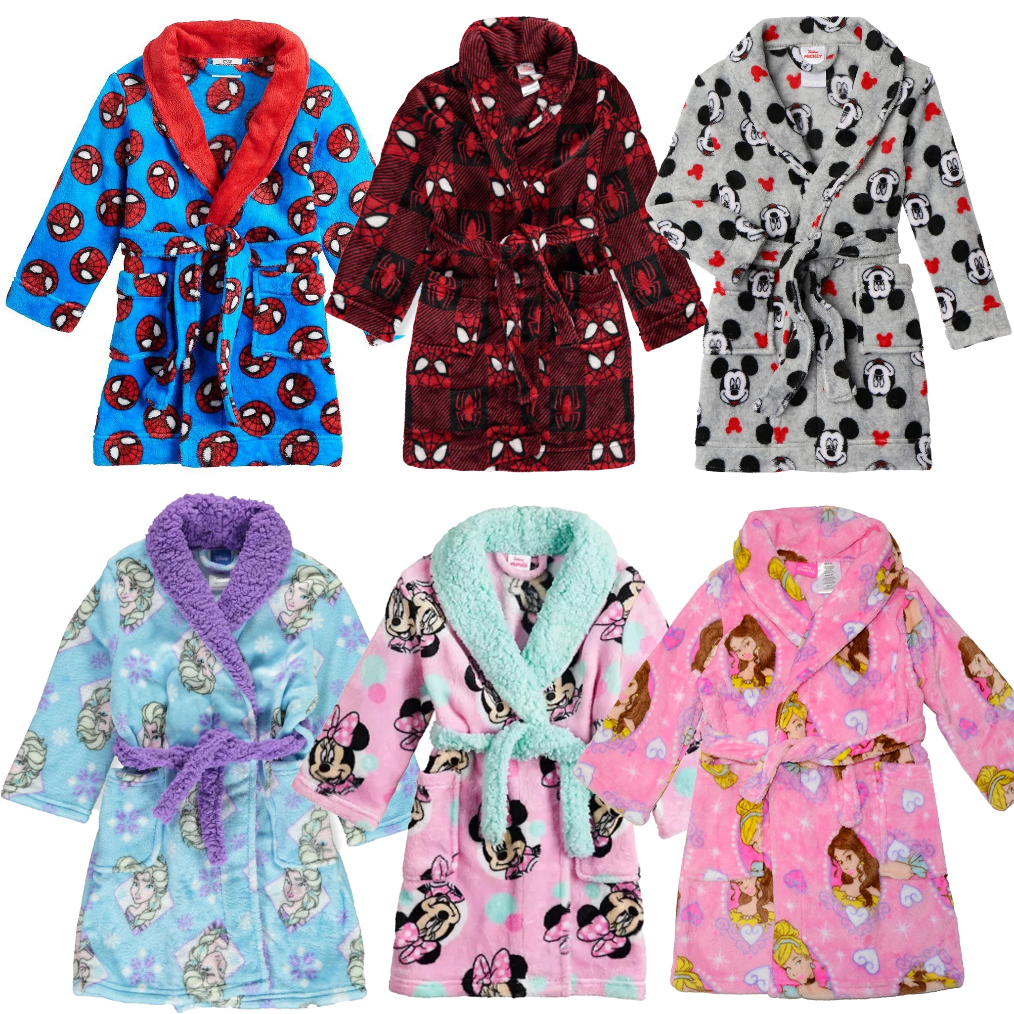 Kids Frozen Girls Boys Fleece Bath Princess  Minnie Mouse Anna & Elsa Spiderman Nightgown Night Robe Sleep Gown