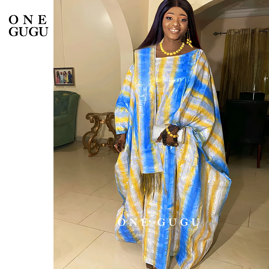 Mix Size African Women Dress With Scarf And Fringed Shawl Printed Dashiki Nigerian Traditional Wedding Bride Robe Outfit Dresses