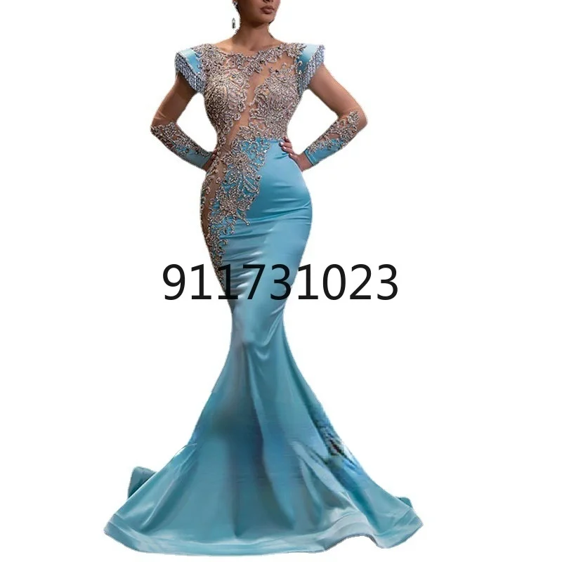 New Arrival Green Lace Mermaid Prom Dresses Long Sexy Illusion Sleevess Evening Party Dresses Vestido de Festa