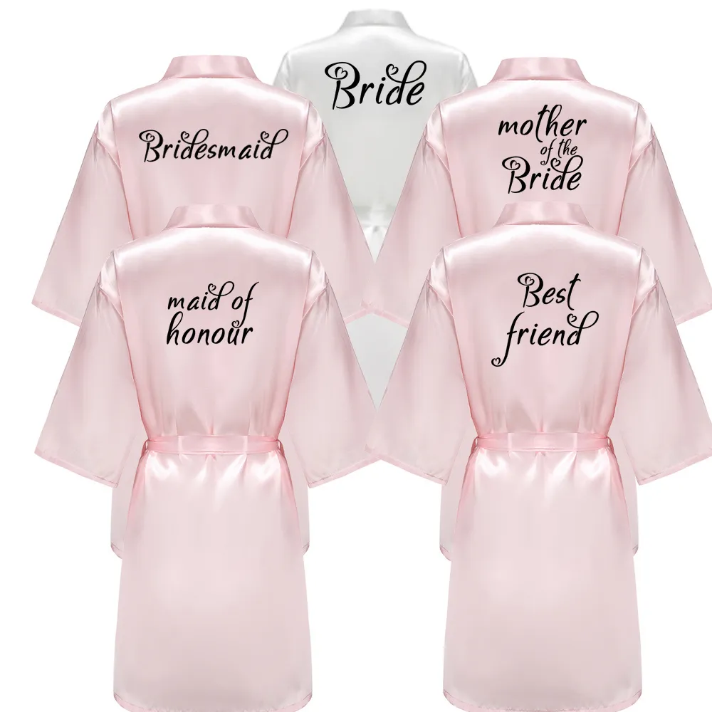 New Bride Bridesmaid Robe With Black Letters Mother Sister of the Bride Wedding Gift Bathrobe Kimono Satin Robes SP005