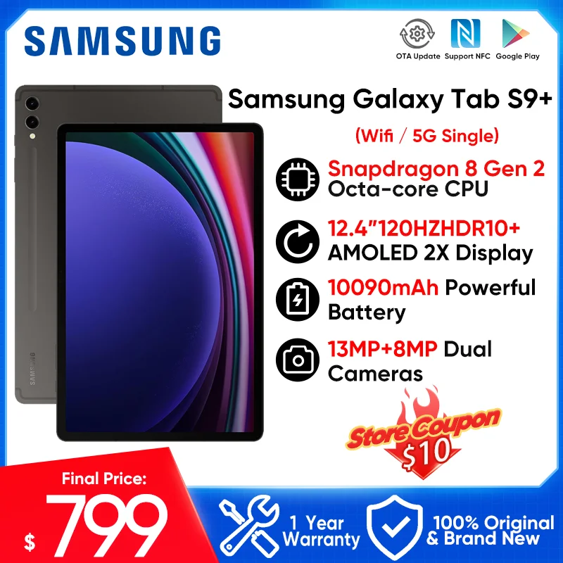 New Original Samsung Galaxy Tab S9+ 12.4” AMOLED 2X Display WiFi Android Tablet S Pen Included Unlocked 10090mAh Big Battery