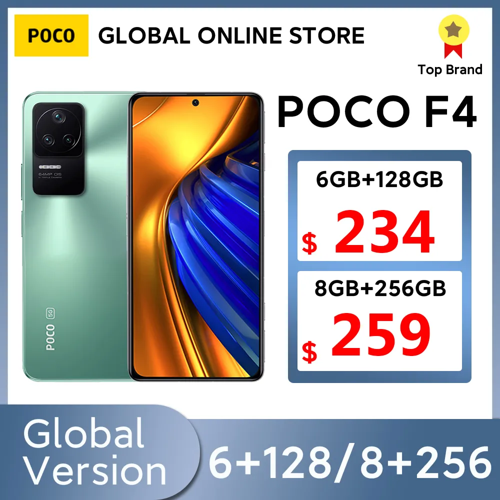 New POCO F4 5G Global Version 6GB 128GB/8GB 256GB Snapdragon 870 Octa Core 67W Charging 120Hz 64MP Triple Camera NFC