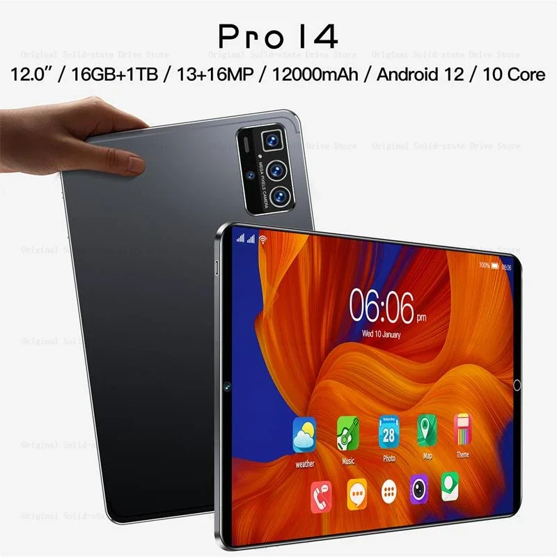 New Pro14 5G Tablet 10.1inch Tablet Android 16GB RAM 1TB ROM 12000mAh Android 12 MTK6797 Wifi Network Bluetooth Fullscreen 2023