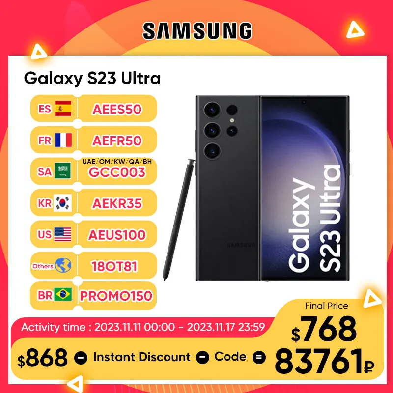 New Samsung Galaxy S23 Ultra 5G Mobile Phone 256GB/512GB Snapdragon 8 Gen 2 120Hz AMOLED 2X Display Android13 45W Fast Charging